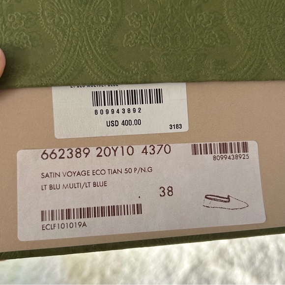NWT Authentic Gucci Printed Satin Voyage Flat Sandals Multi-Blue 38 - Picture 6 of 6